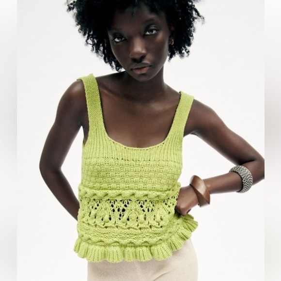 Zara Tops - Zara Green Ribbed Cropped Tank Top